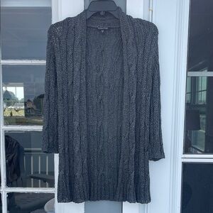 Eileen Fisher - Loose Knit Cable Cardigan in a Metallic Charcoal - size M
